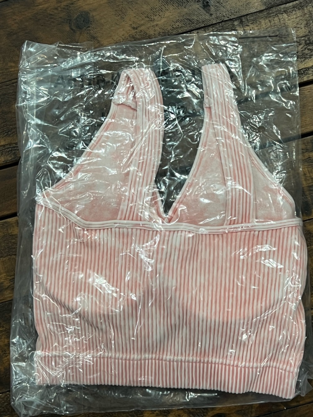 Zenana acid wash ribbed padded Brami- pink - Picture 2 of 2